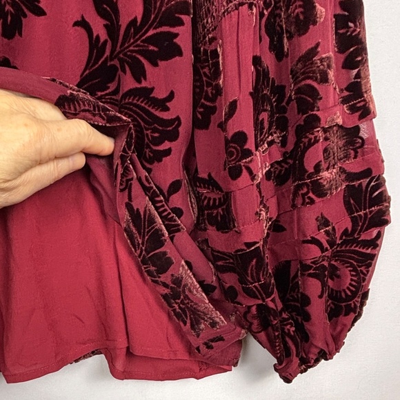 Sundance Women Burnout Velvet Peasant Blouse Top Sz L Burgundy Whimsigoth Fairy - Picture 4 of 12